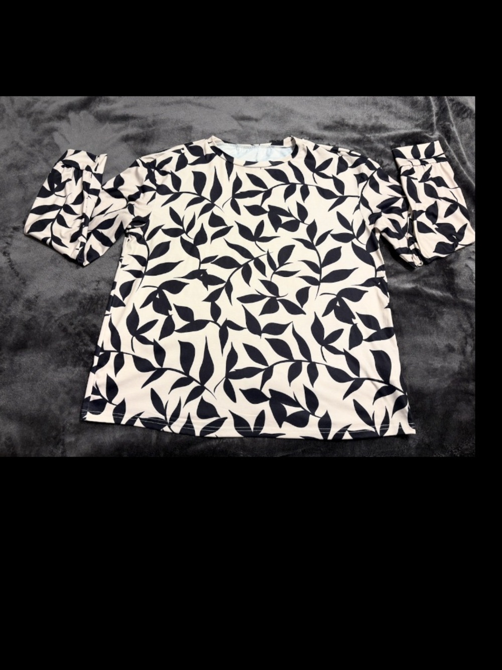 Black Leaf Print Long Sleeve Top - Neutral Base